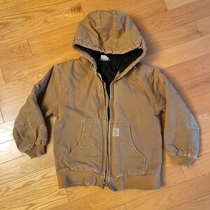 Boys Carhartt Tan Hooded Jacket Size 10-12 Med